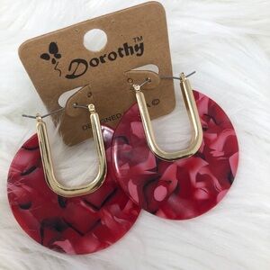 8 Red and gold celluloid acetate Pin Catch Earrings